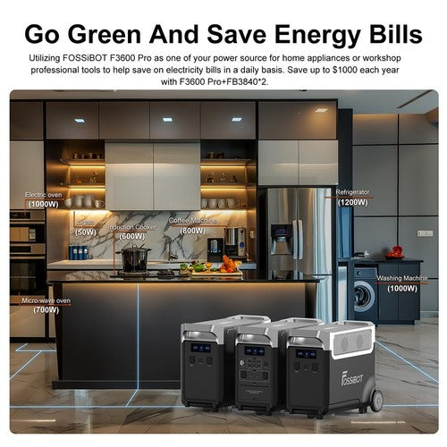 FOSSiBOT F3600 Pro Portable Power Station, 3840Wh LiFePO4 Battery, Max. 11520Wh Expansion, 3600W FOSSiBOT F3600 Pro Portable Power Station, 3840Wh LiFePO4 Battery, Max. 11520Wh Expansion, 3600W